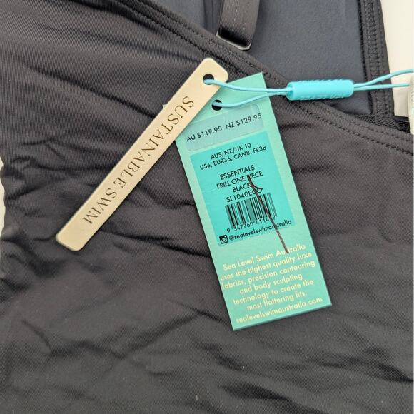 Sea Level Swim Women's Eco Essentials Frill One Piece Swimsuit Black Size 6 EU36 - Picture 6 of 10